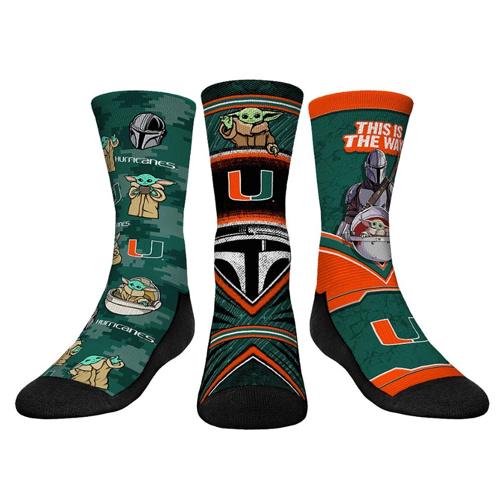 Youth Rock Em Socks Miami Hurricanes The Mandalorian 3-Pack Crew