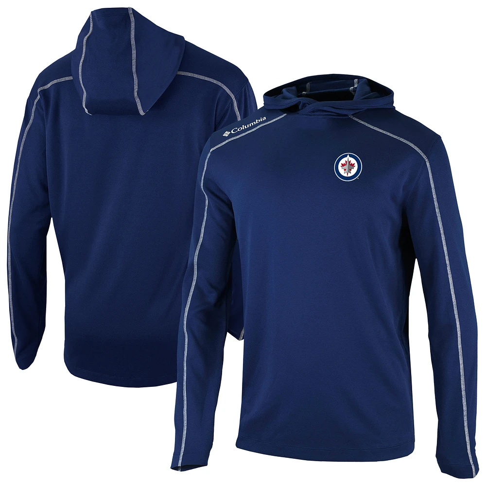 Men's Columbia Navy Winnipeg Jets Shotgun Omni-Wick Pullover Hoodie