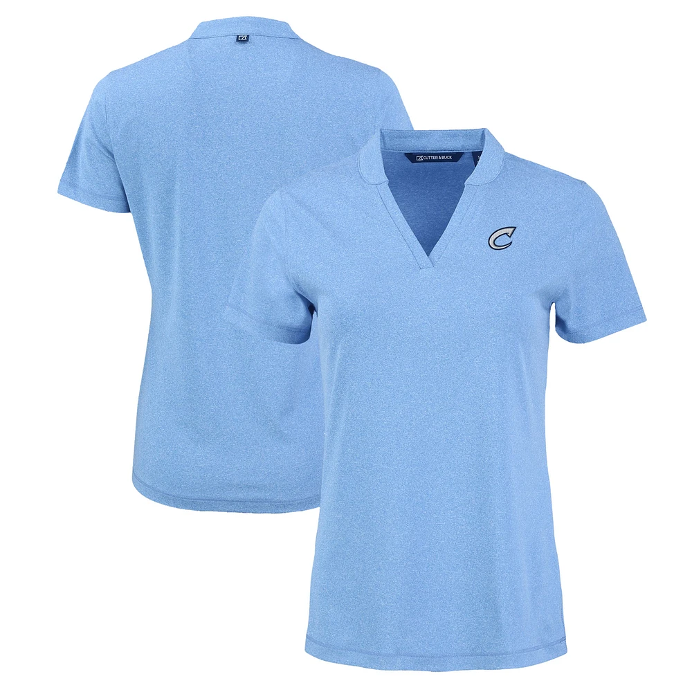Women's Cutter & Buck Heather Light Blue Columbus Clippers Forge Stretch Blade DryTec V-Neck Polo
