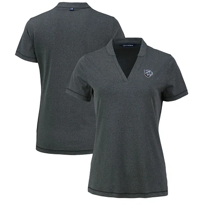 Women's Cutter & Buck Heather Black Lehigh Valley IronPigs Forge Stretch Blade DryTec V-Neck Polo