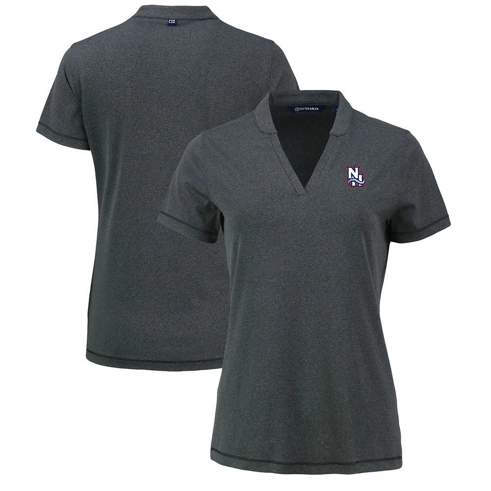 Women's Cutter & Buck Heather Black New Hampshire Fisher Cats Forge Stretch Blade DryTec V-Neck Polo