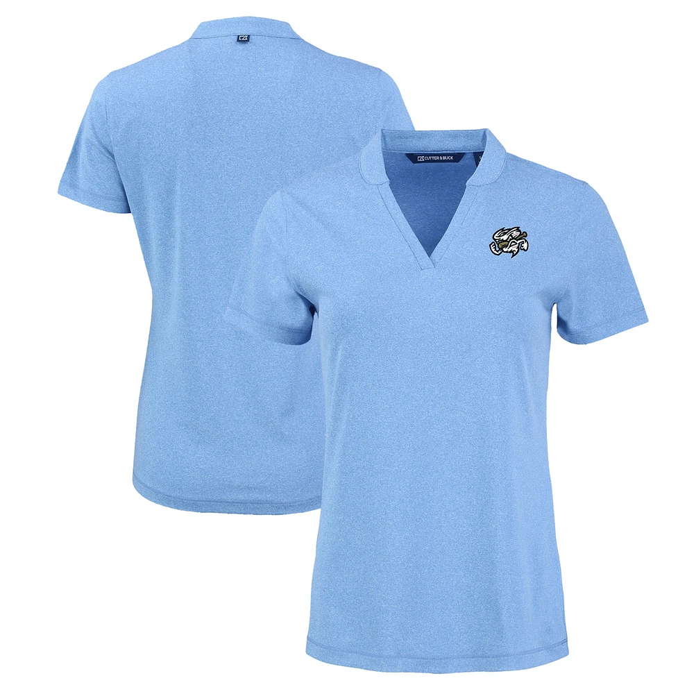 Women's Cutter & Buck Heather Light Blue Omaha Storm Chasers Forge Stretch Blade DryTec V-Neck Polo
