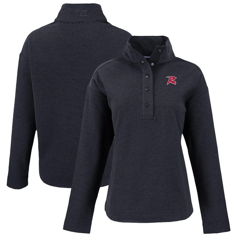 Women's Cutter & Buck Black Richmond Flying Squirrels Hunts Point Eco Textured Fleece Recycled Half-Snap Sweatshirt