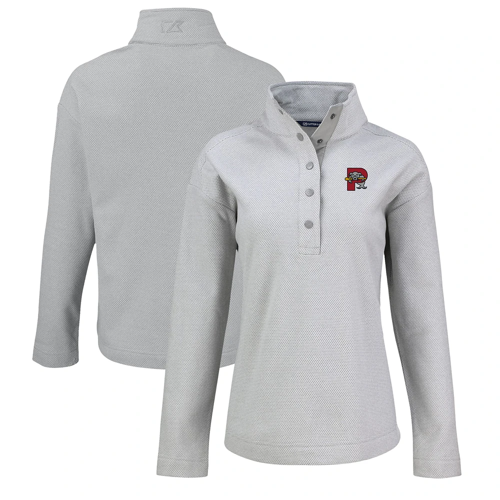 Women's Cutter & Buck Gray Portland Sea Dogs Hunts Point Eco Textured Fleece Recycled Half-Snap Sweatshirt