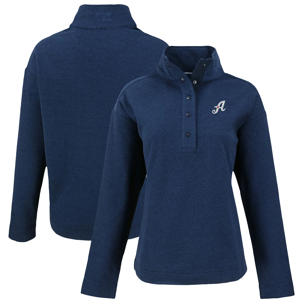 Women's Cutter & Buck Navy Reno Aces Hunts Point Eco Textured Fleece Recycled Half-Snap Sweatshirt