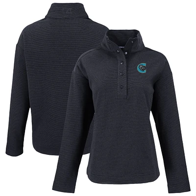 Women's Cutter & Buck Charlotte Knights Hunts Point Eco Textured Fleece Recycled Half-Snap Sweatshirt