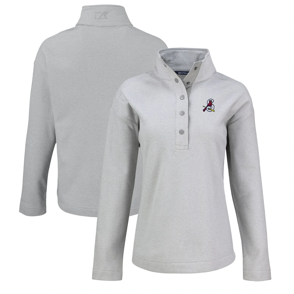 Women's Cutter & Buck Gray Springfield Cardinals Hunts Point Eco Textured Fleece Recycled Half-Snap Sweatshirt
