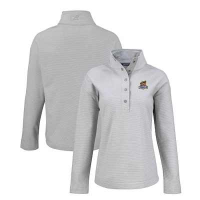 Women's Cutter & Buck Gray Toledo Mud Hens Hunts Point Eco Textured Fleece Recycled Half-Snap Sweatshirt