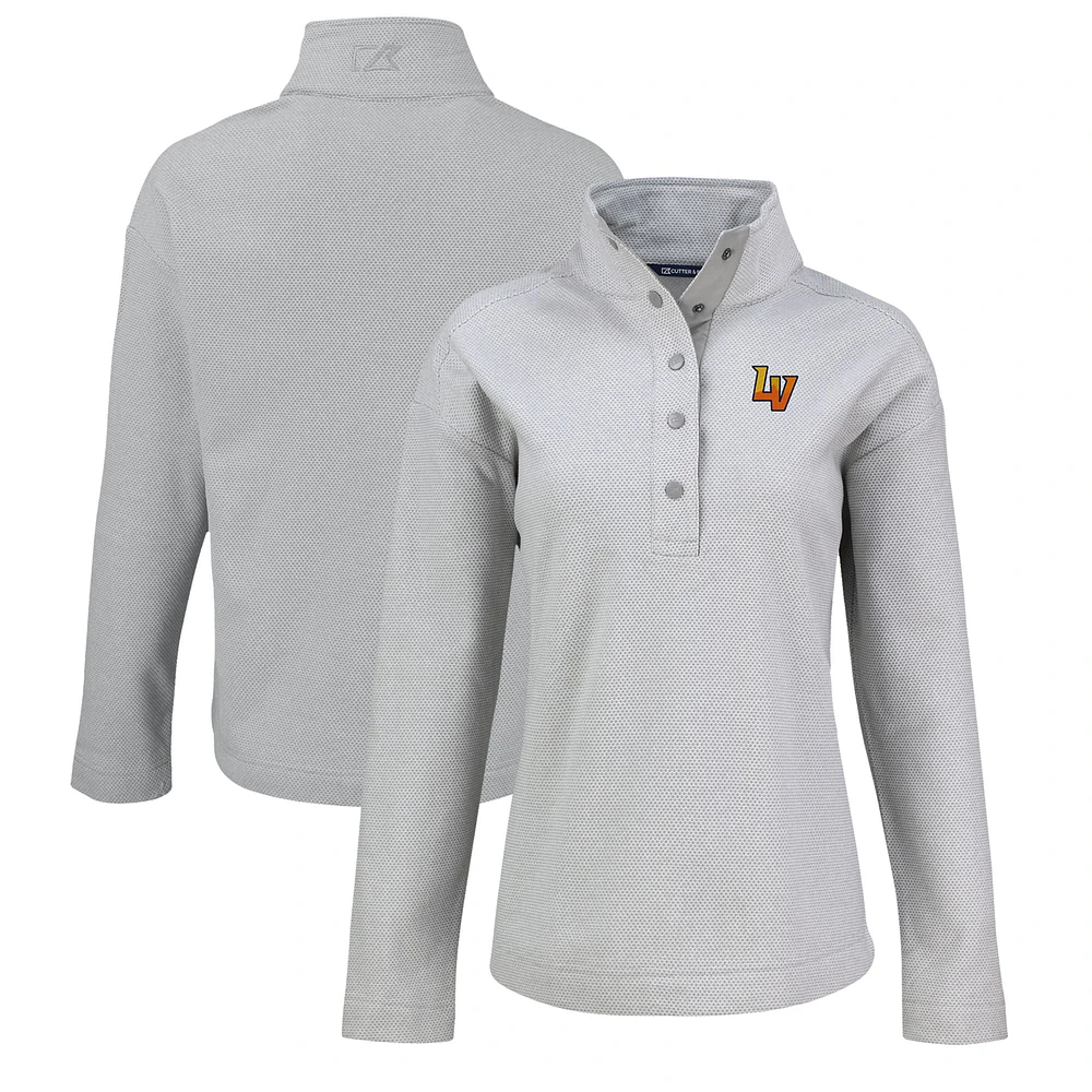 Women's Cutter & Buck Gray Las Vegas Aviators Hunts Point Eco Textured Fleece Recycled Half-Snap Sweatshirt