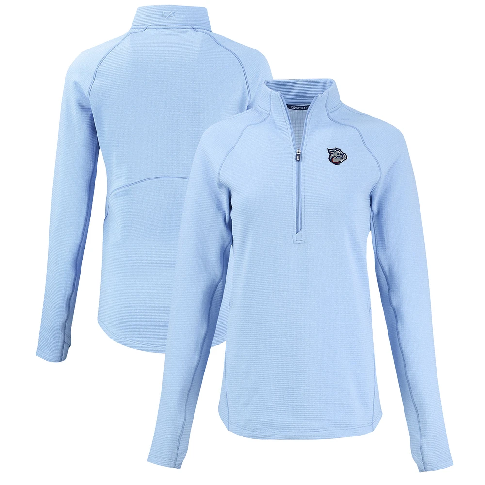 Women's Cutter & Buck Heather Powder Blue Lehigh Valley IronPigs Peshastin Eco Fleece Recycled Half-Zip Pullover Top