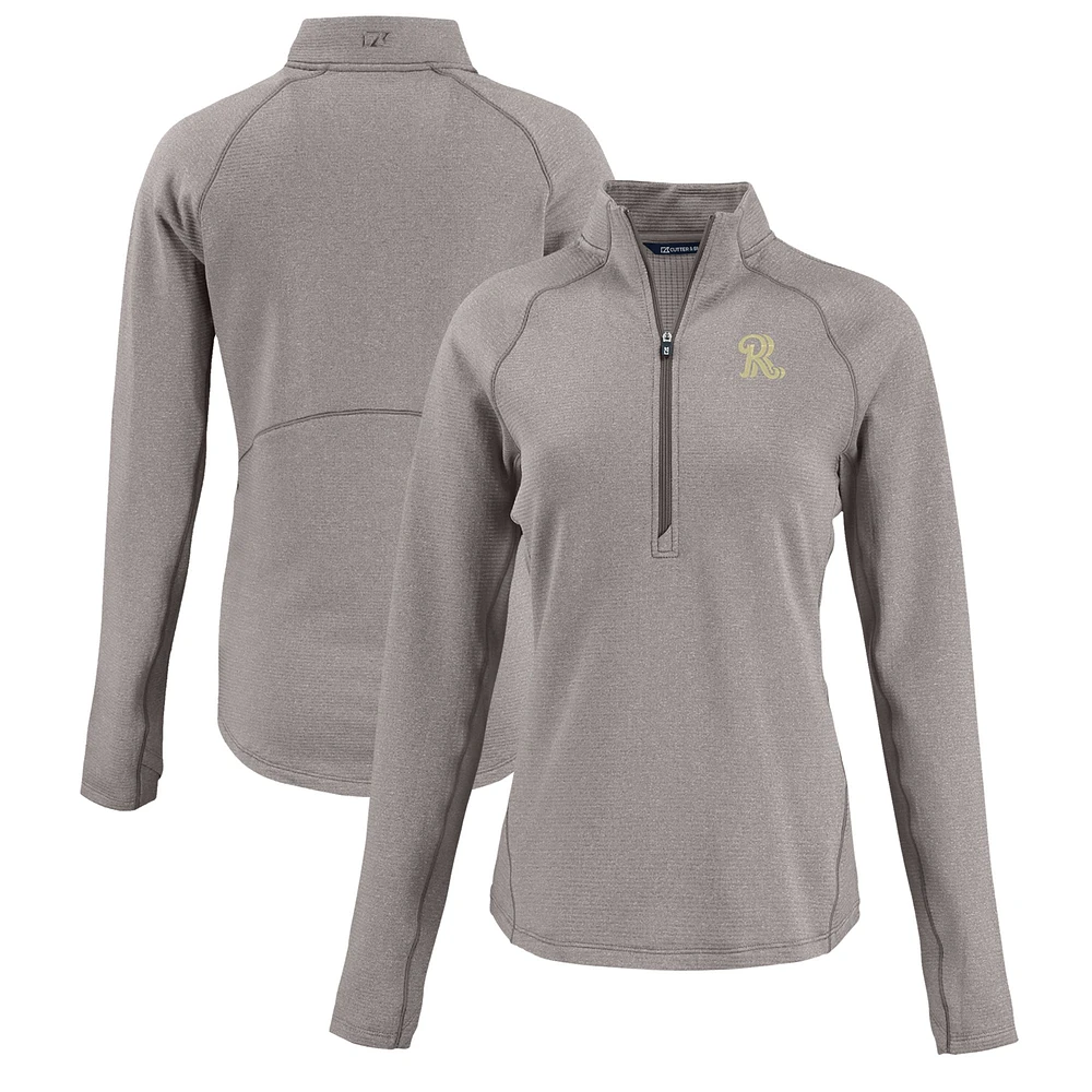 Women's Cutter & Buck Heather Gray Frisco RoughRiders Peshastin Eco Fleece Recycled Half-Zip Pullover Top