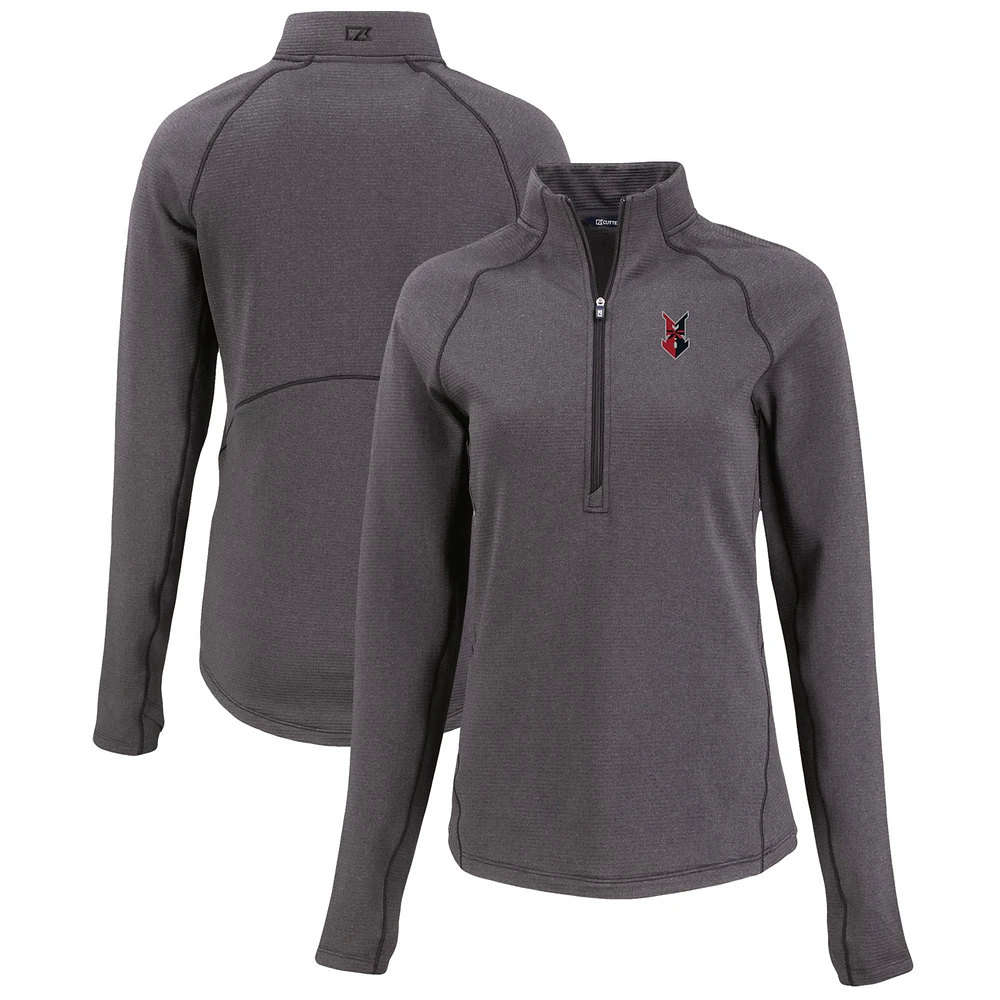 Women's Cutter & Buck Heather Indianapolis Indians Peshastin Eco Fleece Recycled Half-Zip Pullover Top