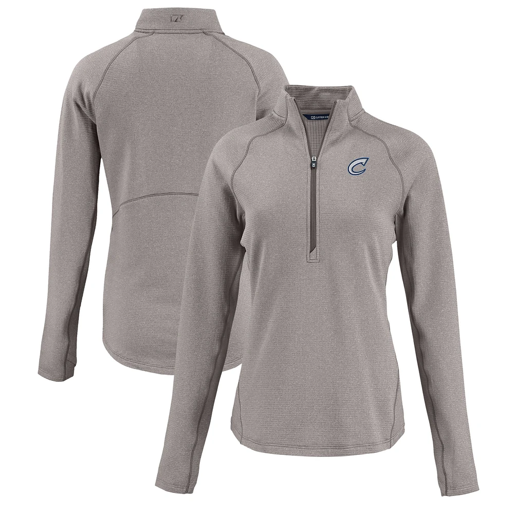 Women's Cutter & Buck Heather Gray Columbus Clippers Peshastin Eco Fleece Recycled Half-Zip Pullover Top