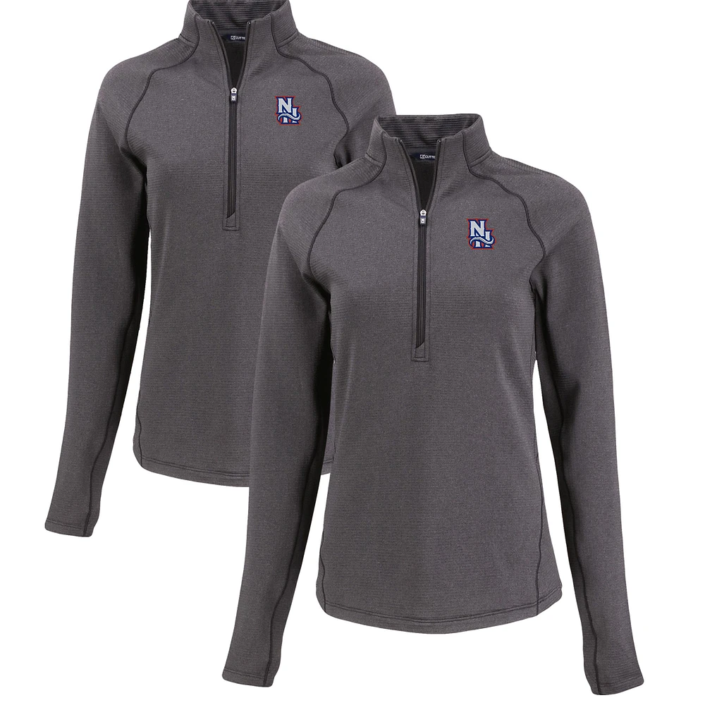 Women's Cutter & Buck Heather Black New Hampshire Fisher Cats Peshastin Eco Fleece Recycled Half-Zip Pullover Top