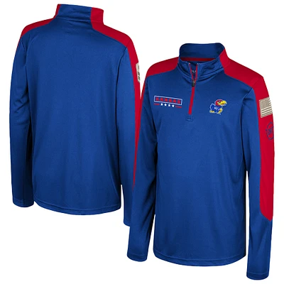 Youth Colosseum Royal Kansas Jayhawks OHT Military Appreciation Cyclone Quarter-Zip Windshirt