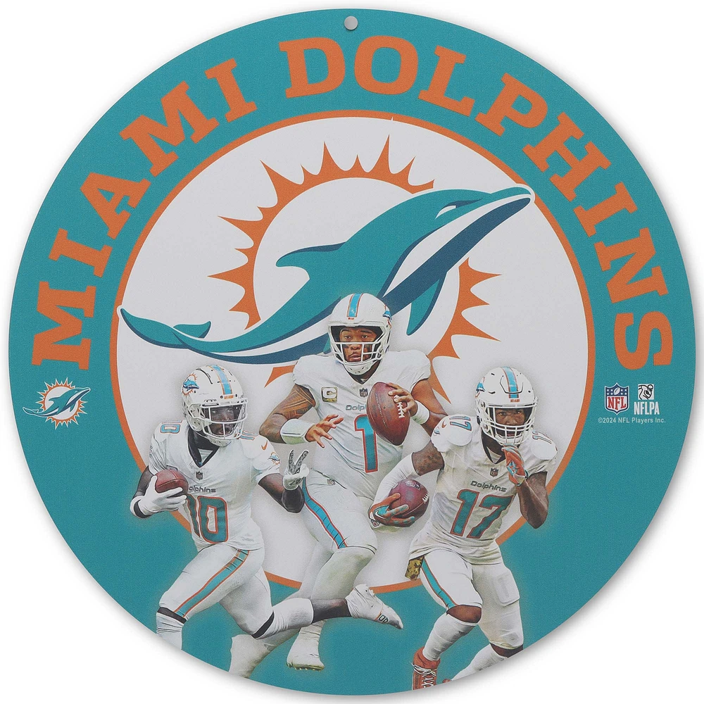 Miami Dolphins Team Stars 11" Round Metal Sign