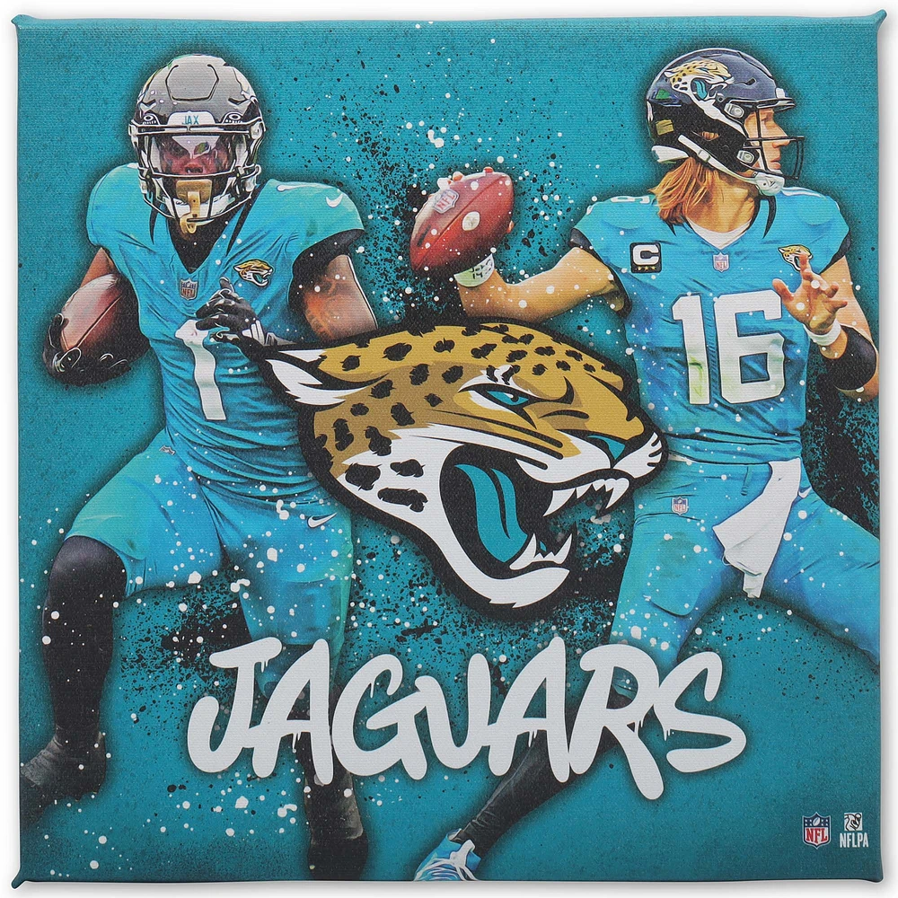 Jacksonville Jaguars 12" x 12" Team Logo and Players Splash Canvas Art