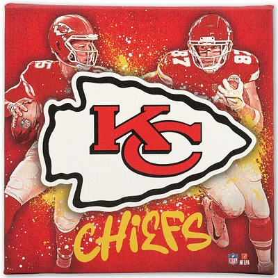 Kansas City Chiefs 12" x 12" Team Logo and Players Splash Canvas Art