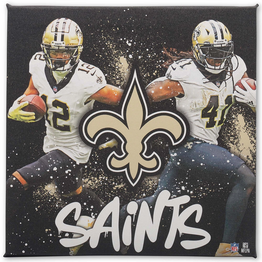 New Orleans Saints 12" x 12" Team Logo and Players Splash Canvas Art