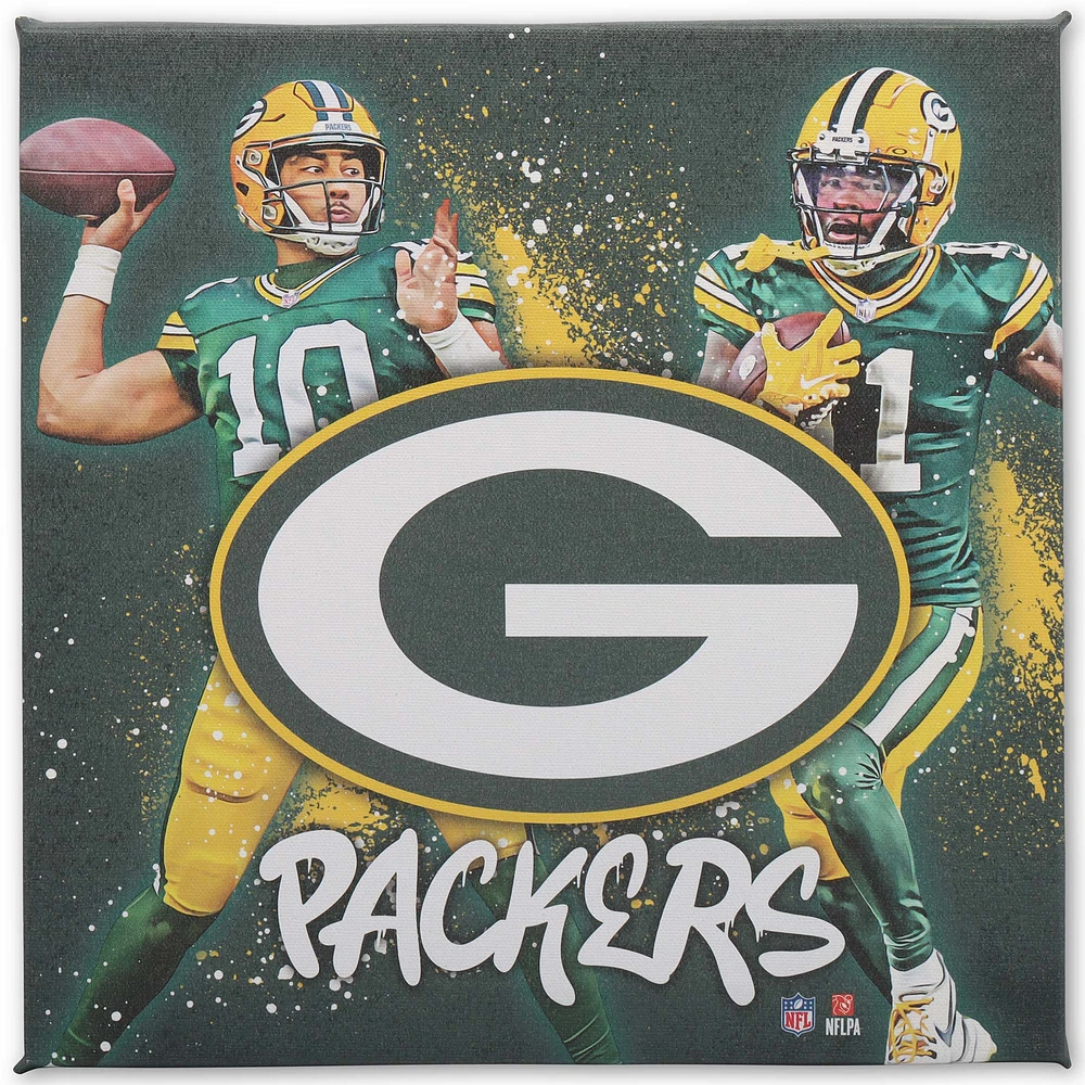 Green Bay Packers 12" x 12" Team Logo and Players Splash Canvas Art