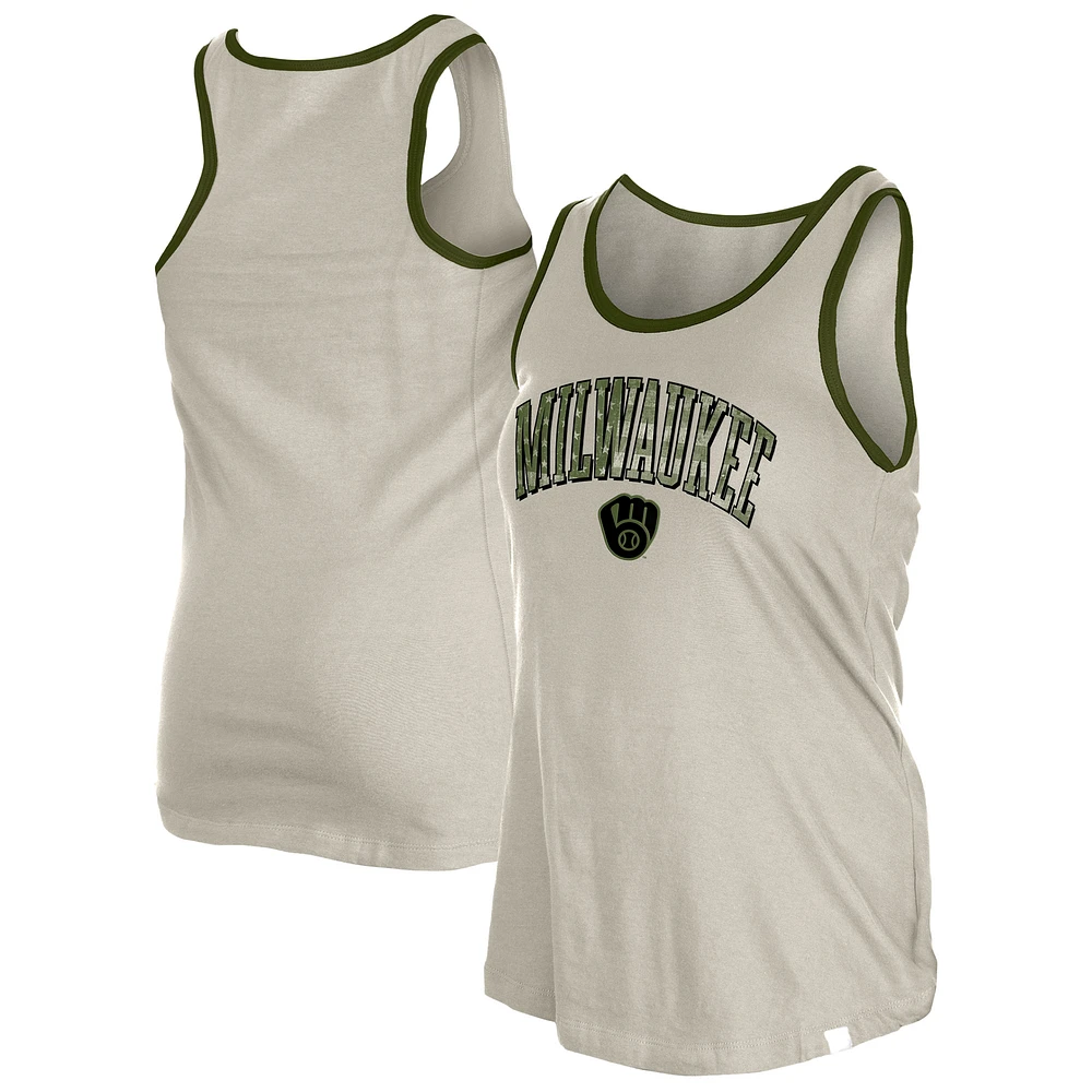 Women's New Era Cream Milwaukee Brewers Armed Forces Tank Top