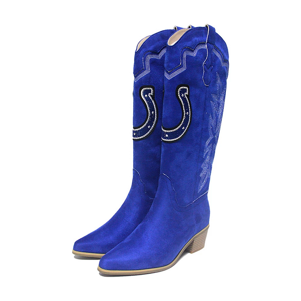 Women's Cuce Royal Indianapolis Colts Rhinestone Faux Suede Cowboy Boots