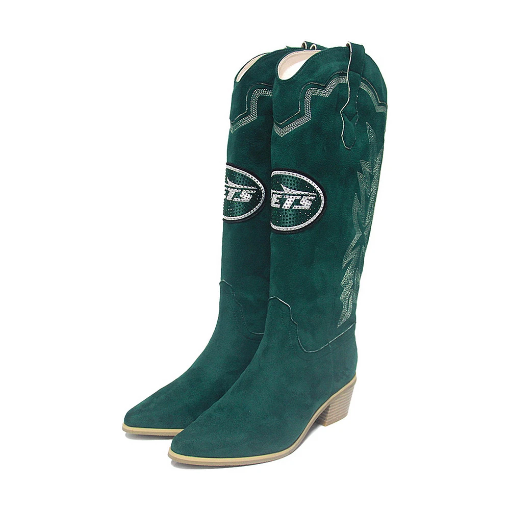 Women's Cuce Green New York Jets Rhinestone Faux Suede Cowboy Boots