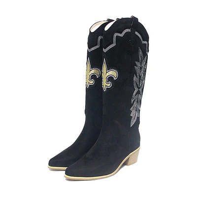 Women's Cuce Black New Orleans Saints Rhinestone Faux Suede Cowboy Boots