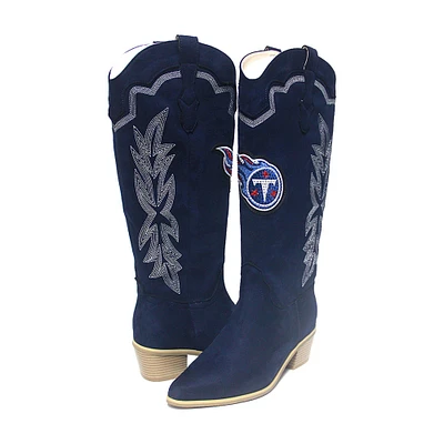 Women's Cuce Navy Tennessee Titans Rhinestone Faux Suede Cowboy Boots