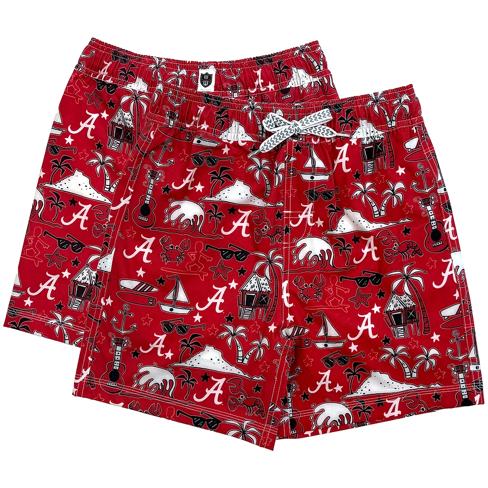 Youth Wes & Willy Crimson Alabama Tide Luau Swim Trunks