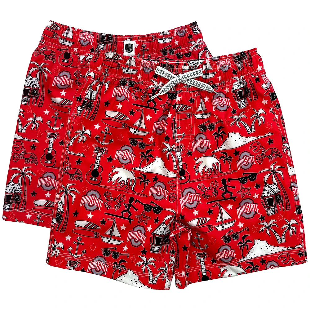 Youth Wes & Willy Scarlet Ohio State Buckeyes Luau Swim Trunks