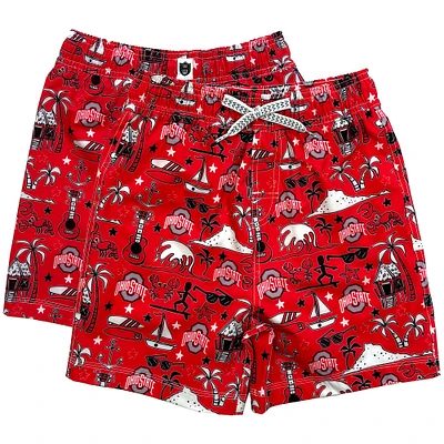Youth Wes & Willy Scarlet Ohio State Buckeyes Luau Swim Trunks