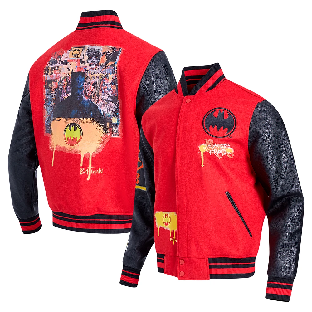 Men's Freeze Max Red Batman Spray Paint Full-Zip Varsity Jacket