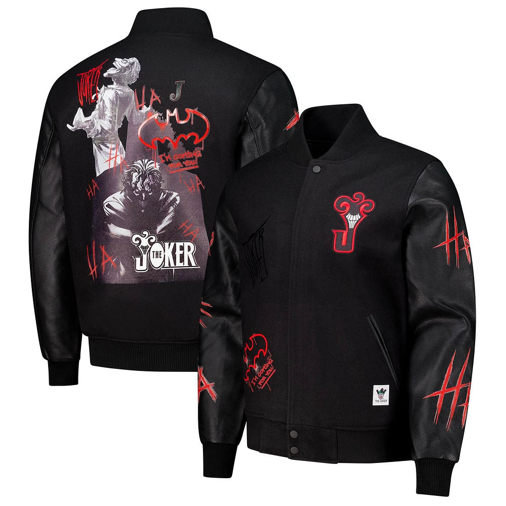 Men's Freeze Max Black Batman Joker Full-Zip Varsity Jacket