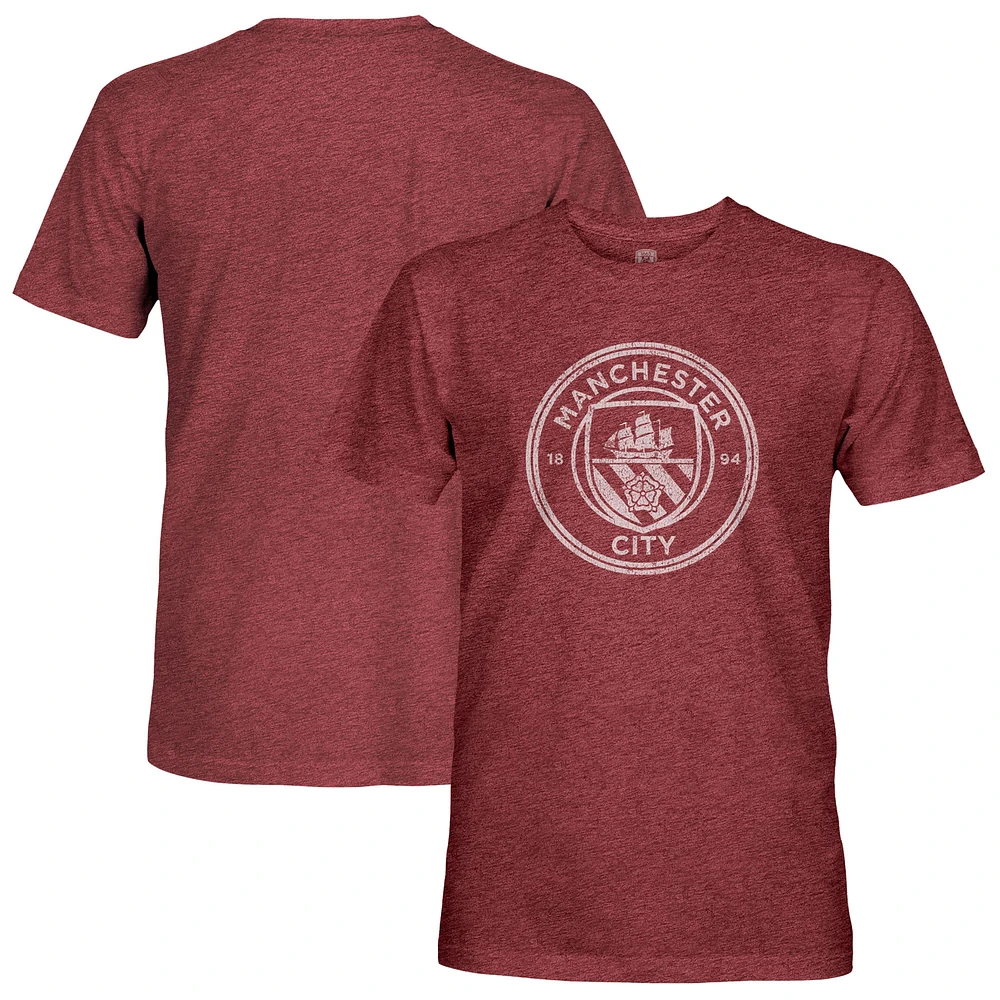 Men's 1863FC Maroon Manchester City Mono Badge Retro Tri-Blend T-Shirt