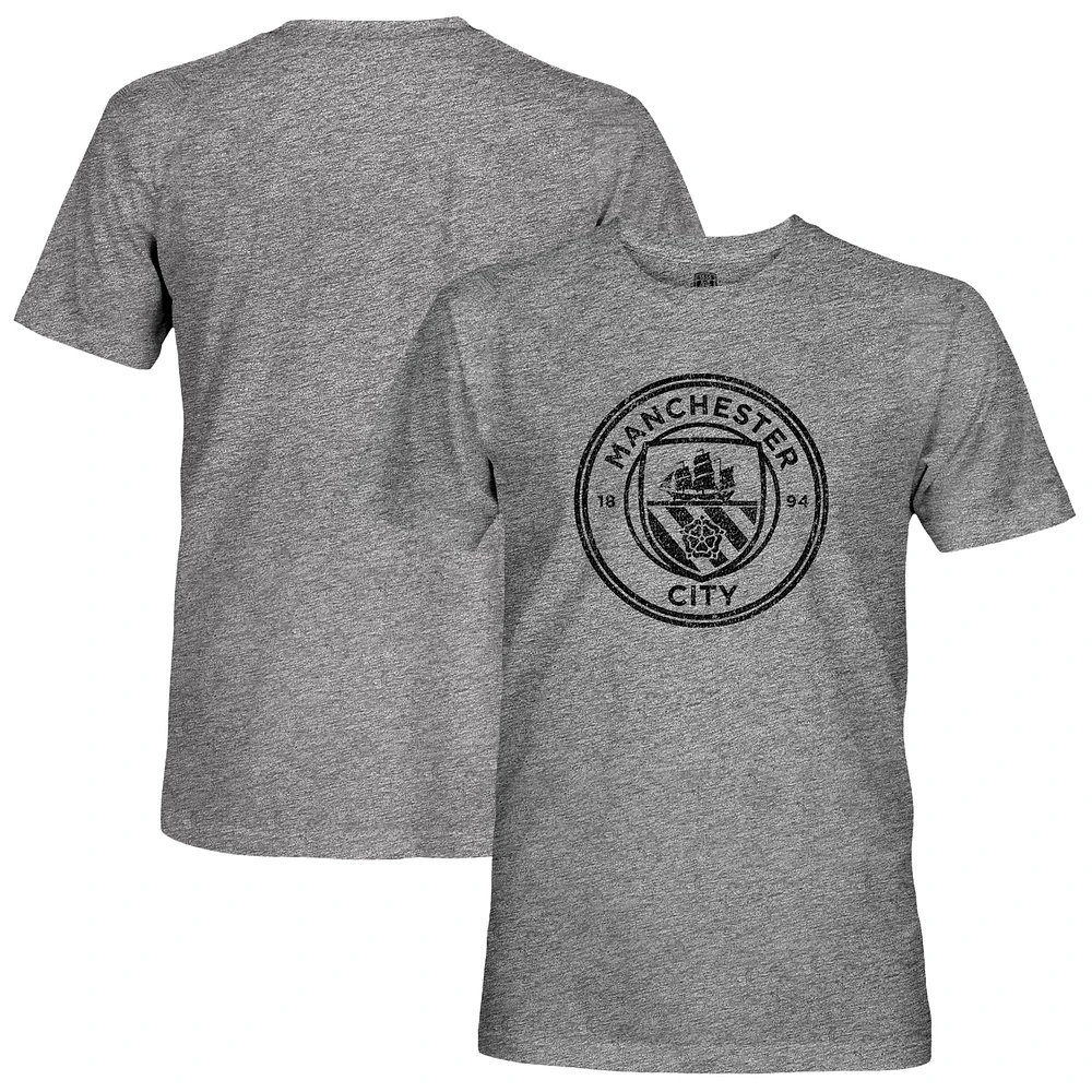 Men's 1863FC Heather Gray Manchester City Mono Badge Retro Tri-Blend T-Shirt
