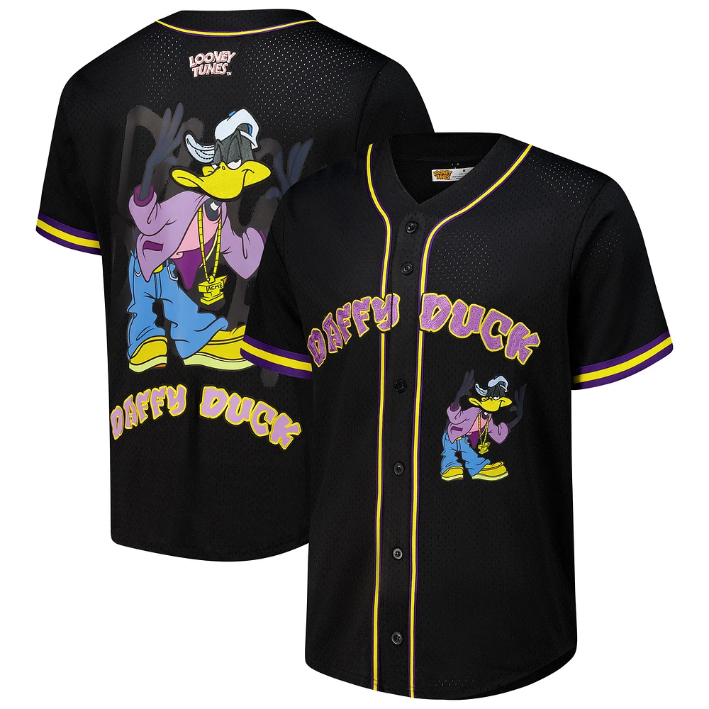 Men's Freeze Max Black Looney Tunes Hip Hop Daffy Button-Up Baseball Jersey