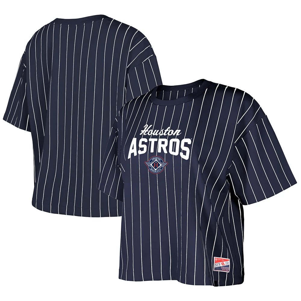 Women's New Era Navy Houston Astros 2025 City Connect Boxy Pinstripe T-Shirt