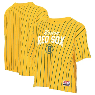 Women's New Era Yellow Boston Red Sox 2025 City Connect Pinstripe T-Shirt