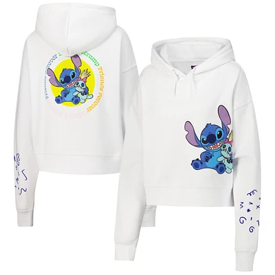 Women's Freeze Max White Lilo and Stitch Scrump Cropped Pullover Hoodie
