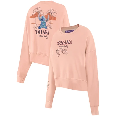 Women's Freeze Max Light Pink Lilo and Stitch Ohana Loose Fit Cropped Pullover Sweatshirt