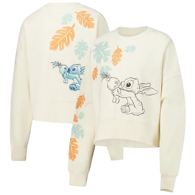 Women's Freeze Max Cream Lilo and Stitch Hold on Tight Loose Fit Cropped Pullover Sweatshirt