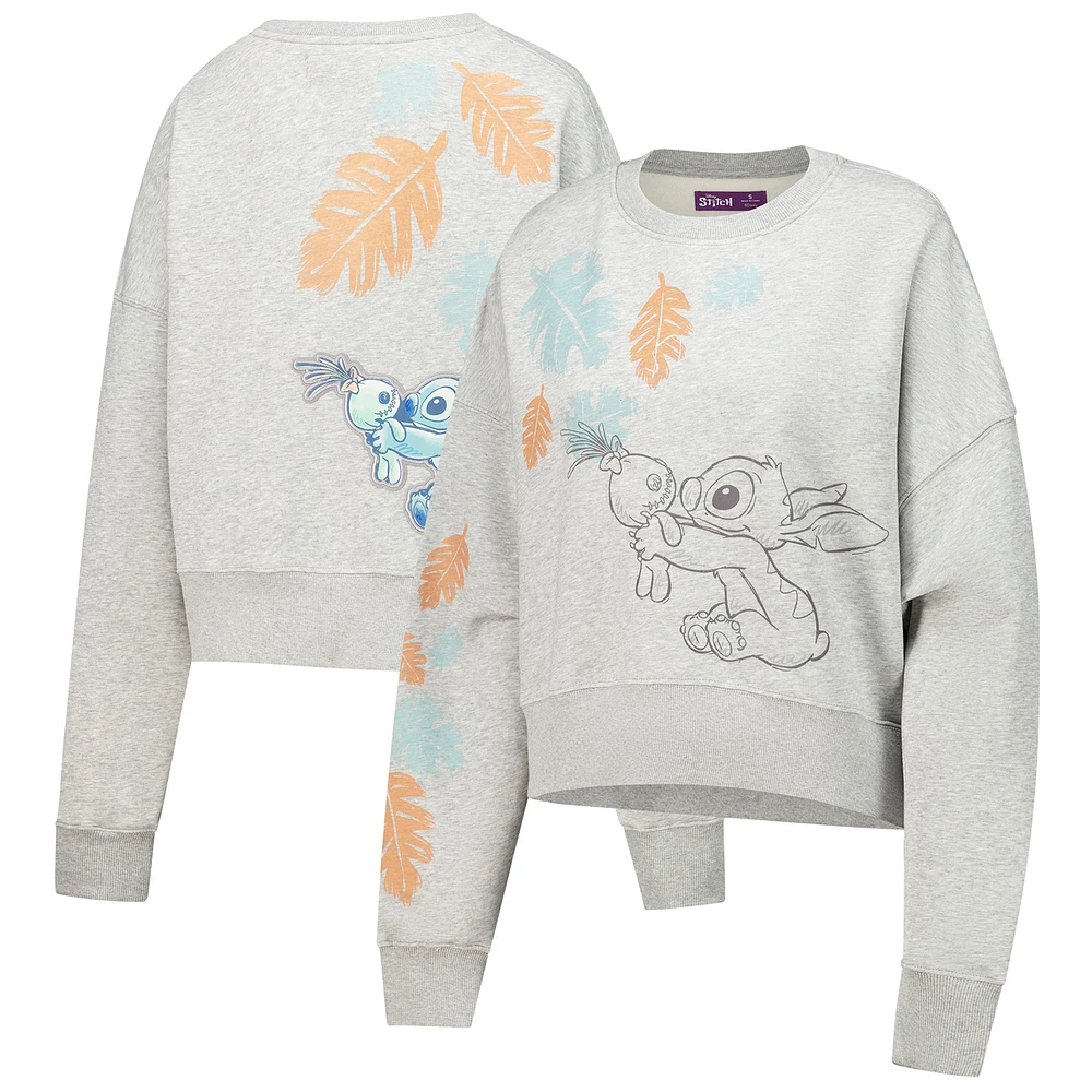Women's Freeze Max Heather Gray Lilo and Stitch Hold on Tight Loose Fit Cropped Pullover Sweatshirt