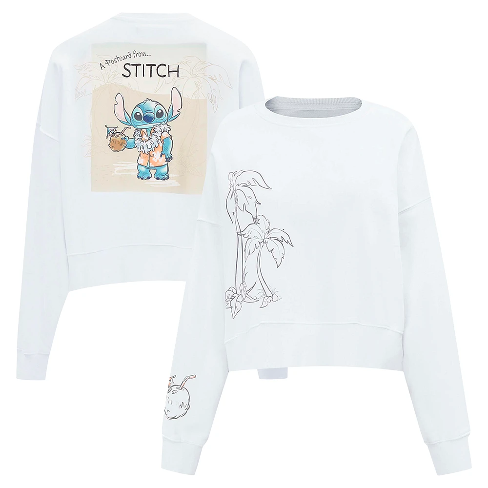 Women's Freeze Max White Lilo and Stitch Postcard Loose Fit Cropped Pullover Sweatshirt
