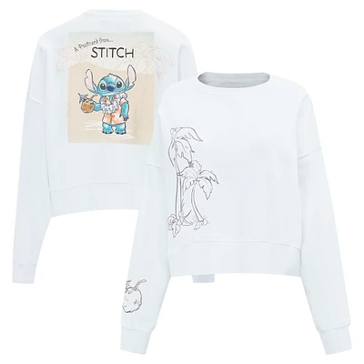 Women's Freeze Max White Lilo and Stitch Postcard Loose Fit Cropped Pullover Sweatshirt