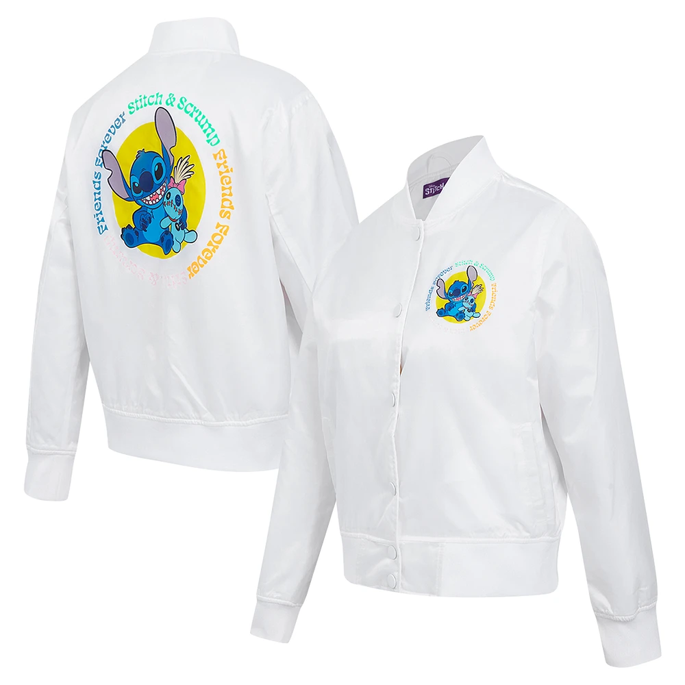 Women's Freeze Max White Lilo and Stitch Scrump Full-Snap Satin Jacket