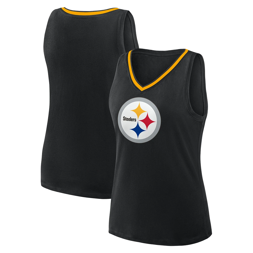 Women's Logo Athletic Black Pittsburgh Steelers Plus Size Stellar Win V-Neck Tank Top