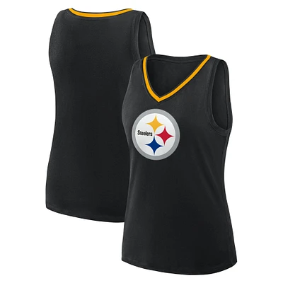 Women's Logo Athletic Black Pittsburgh Steelers Plus Stellar Win V-Neck Tank Top