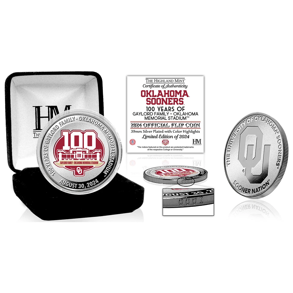 Highland Mint Oklahoma Sooners 2024 Gaylord Family - Oklahoma Memorial Stadium 100th Year Anniversary Official Flip Coin