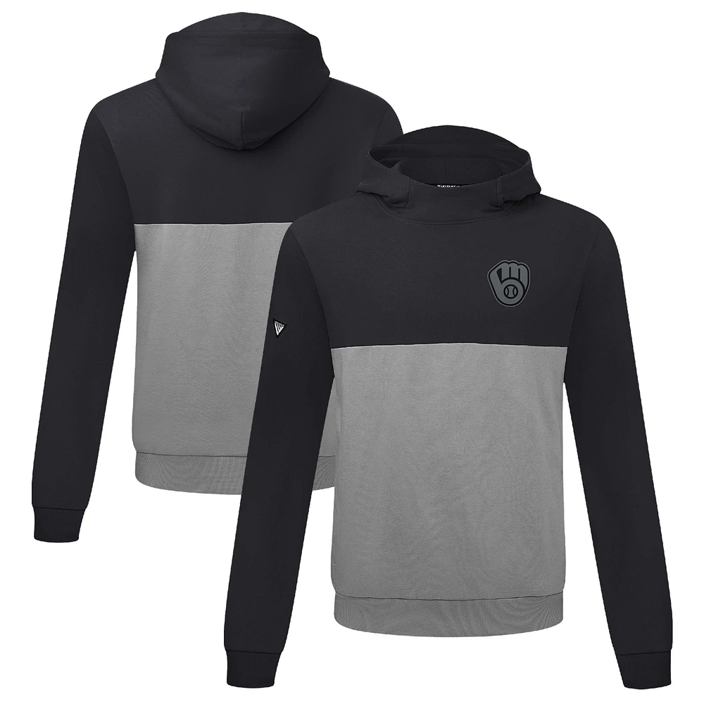 Men's Levelwear Black/Gray Milwaukee Brewers Bracket Nightfall Pullover Hoodie